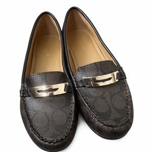 Coach Brown Signature Logo Loafers with Gold Hardware